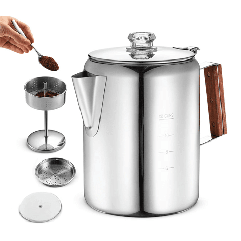 Oregon Trail - 10 Cup Stainless Steel Percolator - Camping Coffee Pot